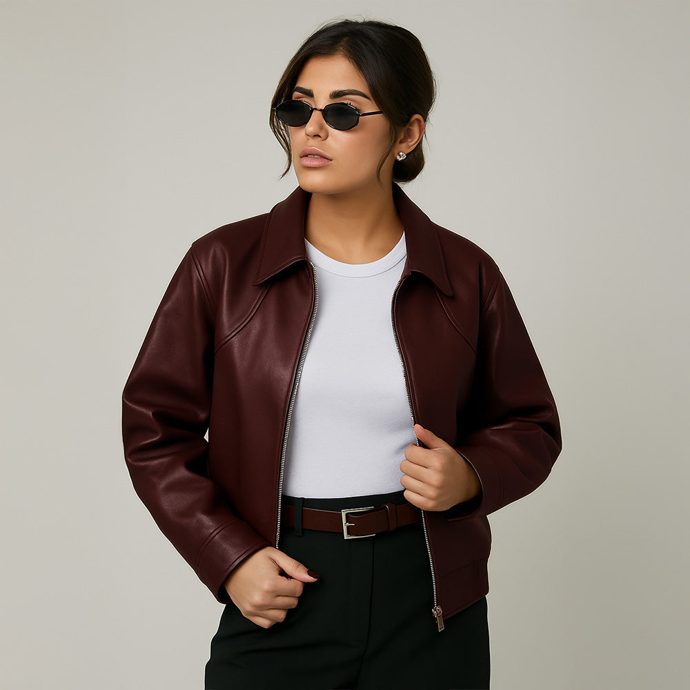 JADE - WINE RED LEATHER JACKET